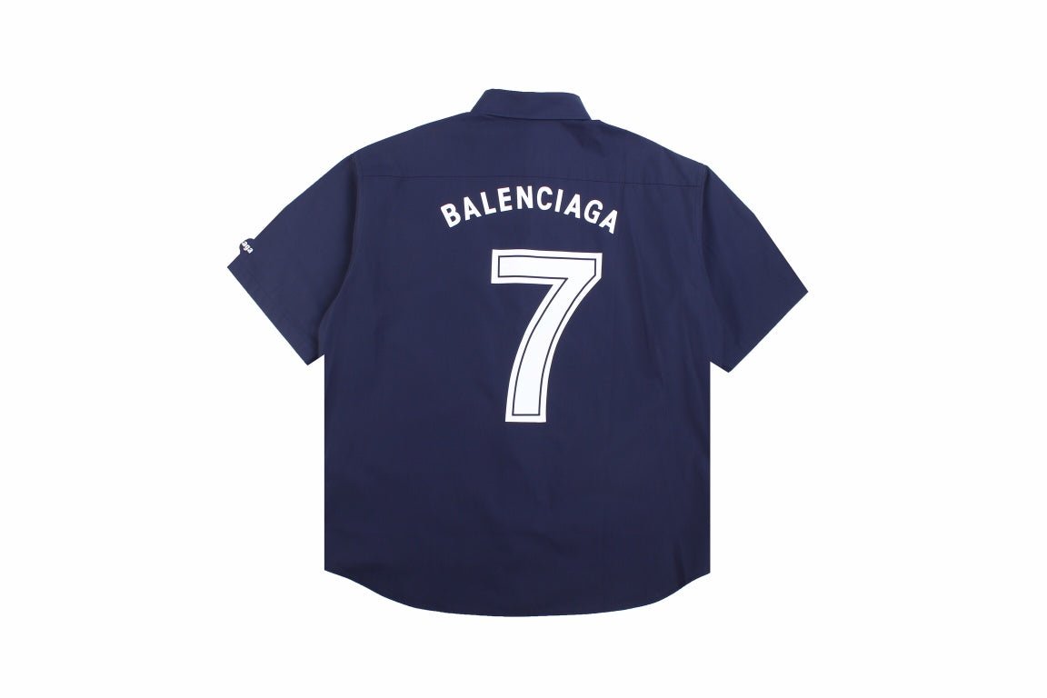 BALENCIAGA LOGO DESIGN BUTTON-UP SHIRT NAVY - Phantom Kicks