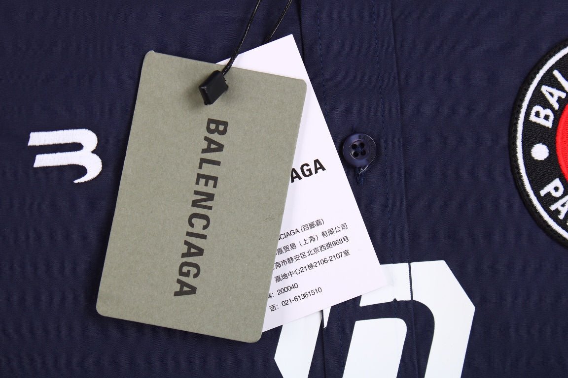 BALENCIAGA LOGO DESIGN BUTTON-UP SHIRT NAVY - Phantom Kicks