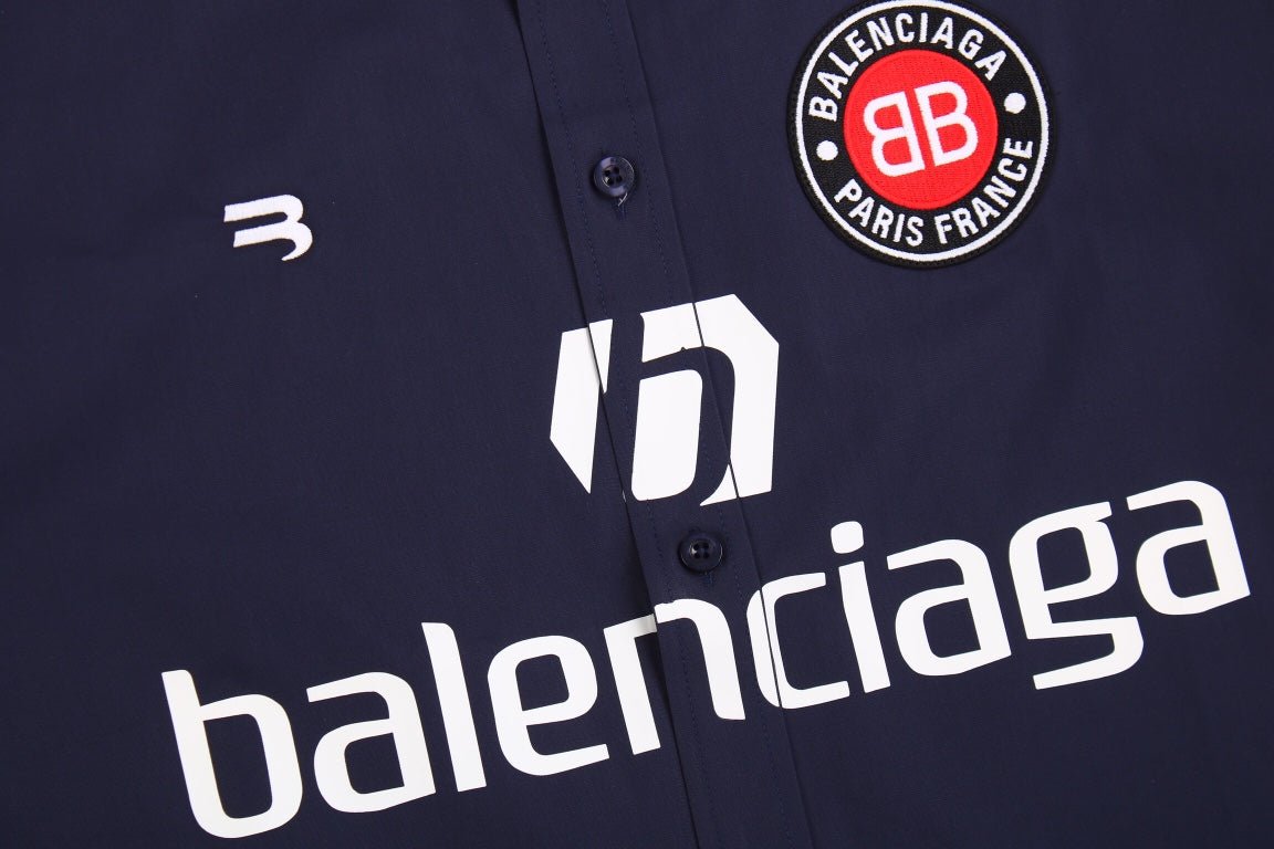 BALENCIAGA LOGO DESIGN BUTTON-UP SHIRT NAVY - Phantom Kicks