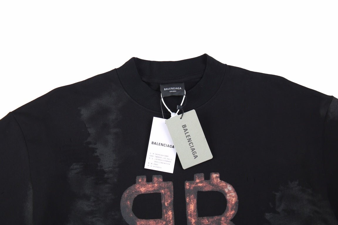 Balenciaga Distressed BB Logo T-Shirt - Phantom Kicks