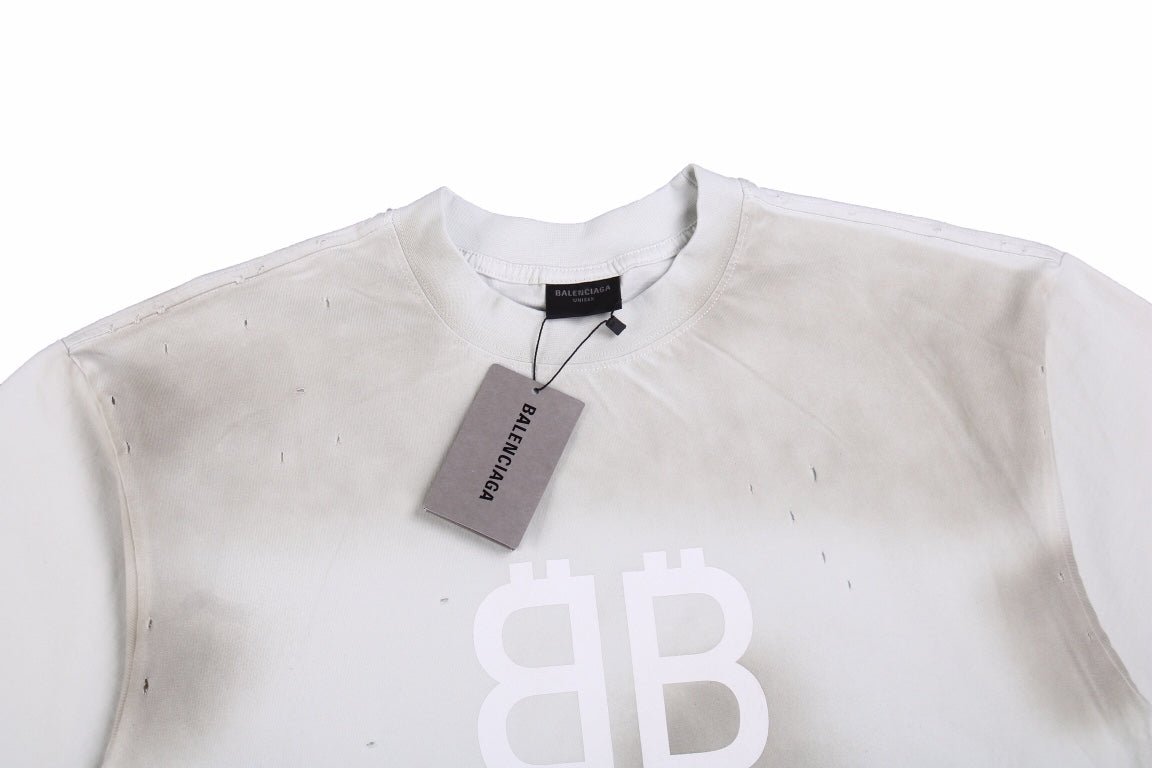 BALENCIAGA DISTRESSED LOGO T-SHIRT WHITE GREY - Phantom Kicks