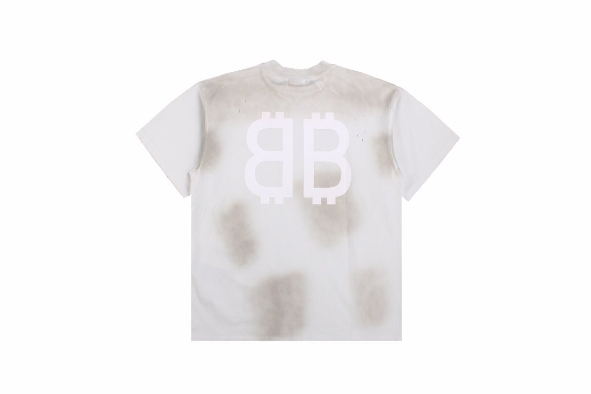 BALENCIAGA DISTRESSED LOGO T-SHIRT WHITE GREY - Phantom Kicks