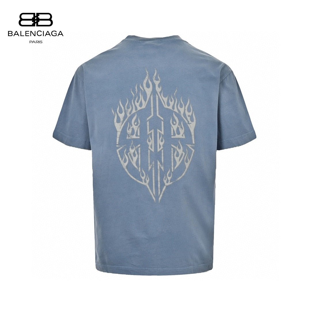 Balenciaga Flame Graphic T-Shirt (Blue) - Phantom Kicks