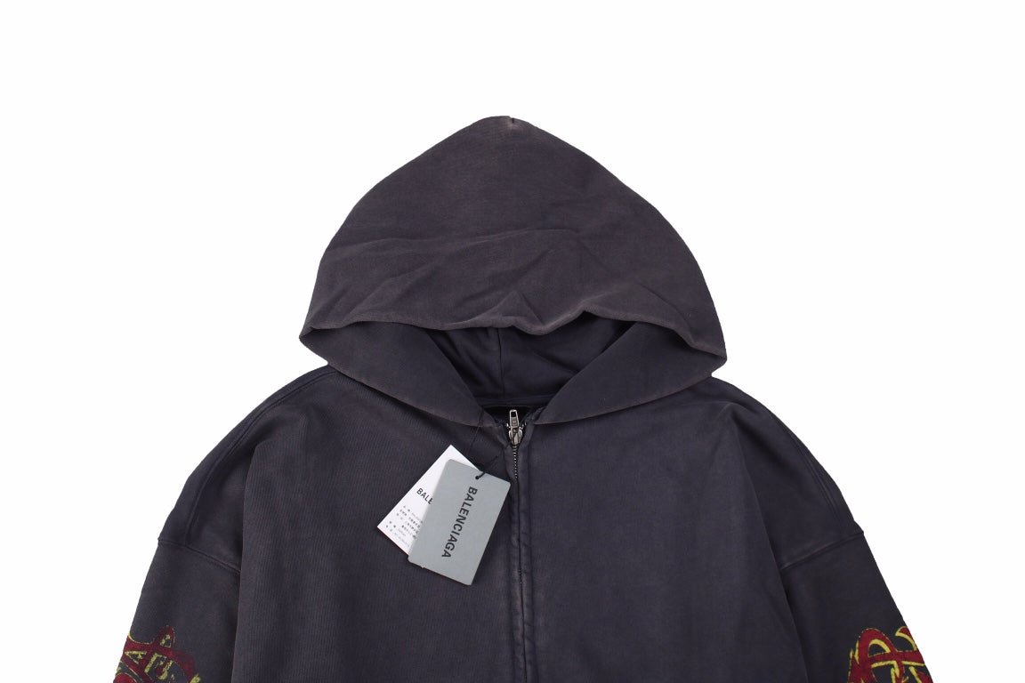 BALENCIAGA ZIP-UP HOODIE WASHED GREY - Phantom Kicks
