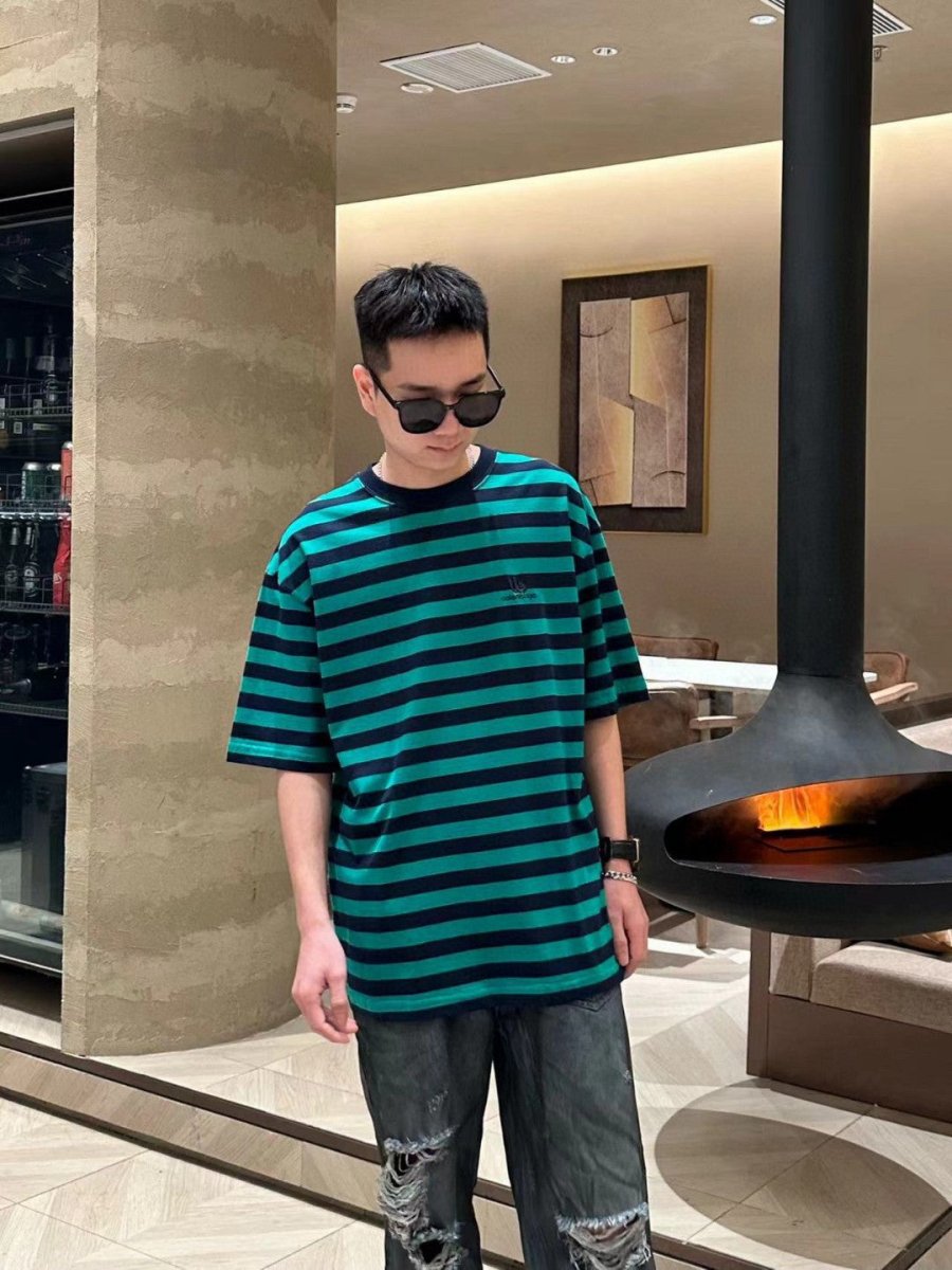 Balenciaga Green and Black Striped T-Shirt - Phantom Kicks