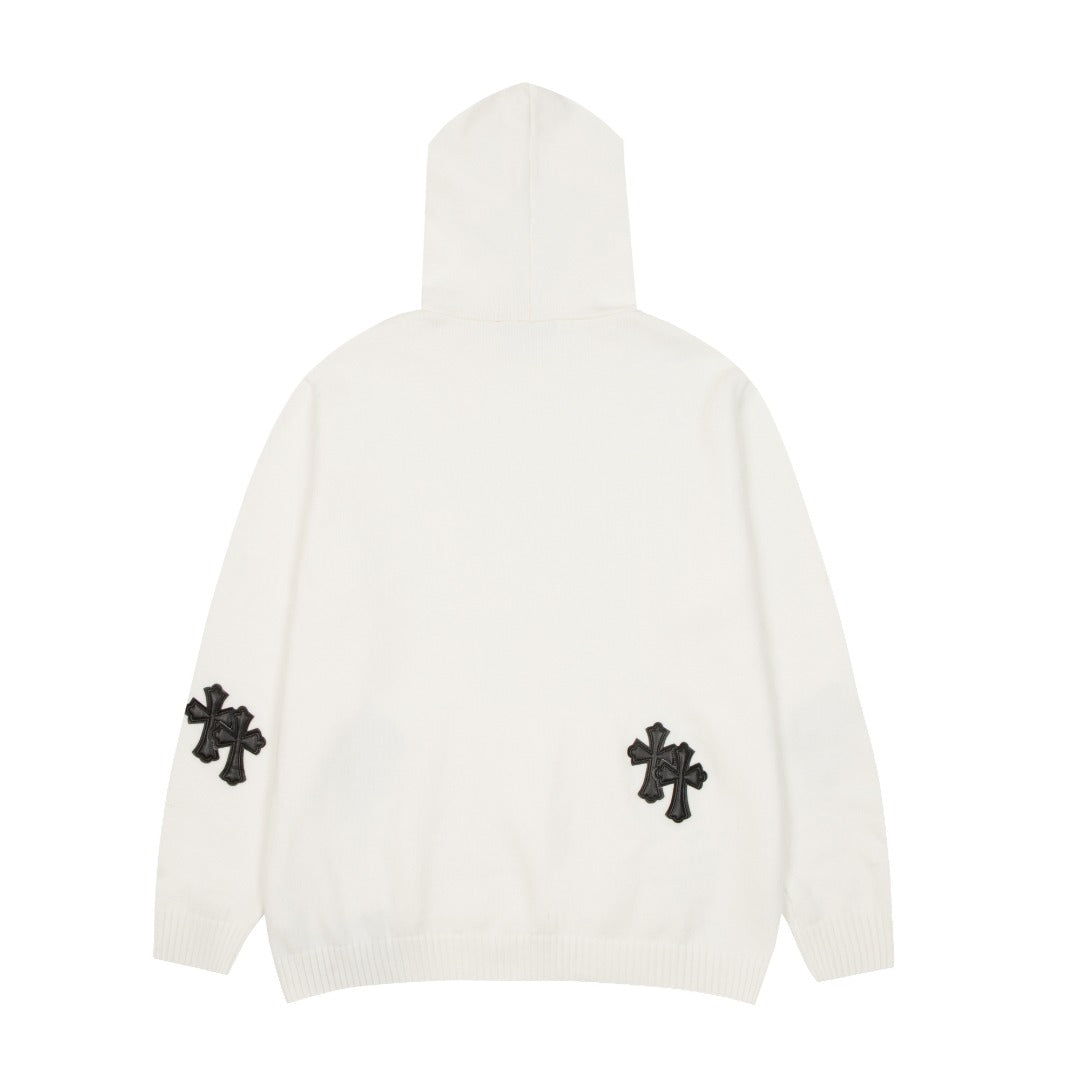 CHROME HEARTS BLACK CROSS PATCH HOODIE WHITE - Phantom Kicks