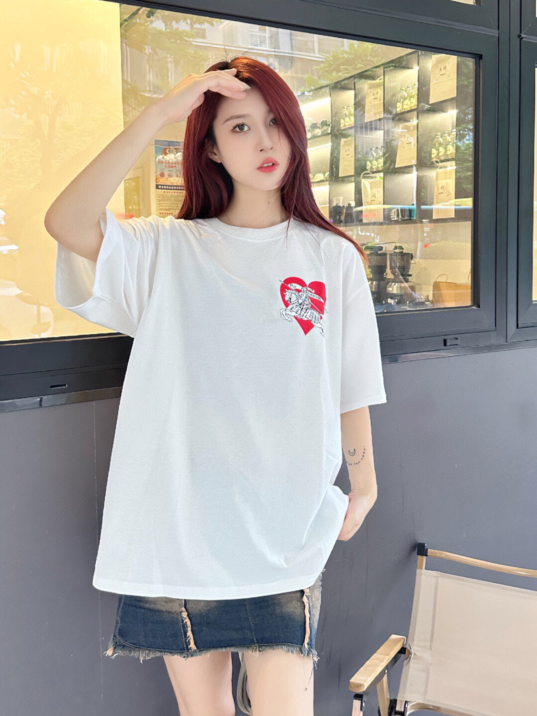 White T-Shirt with Heart and Skeleton Graphic - Phantom Kicks