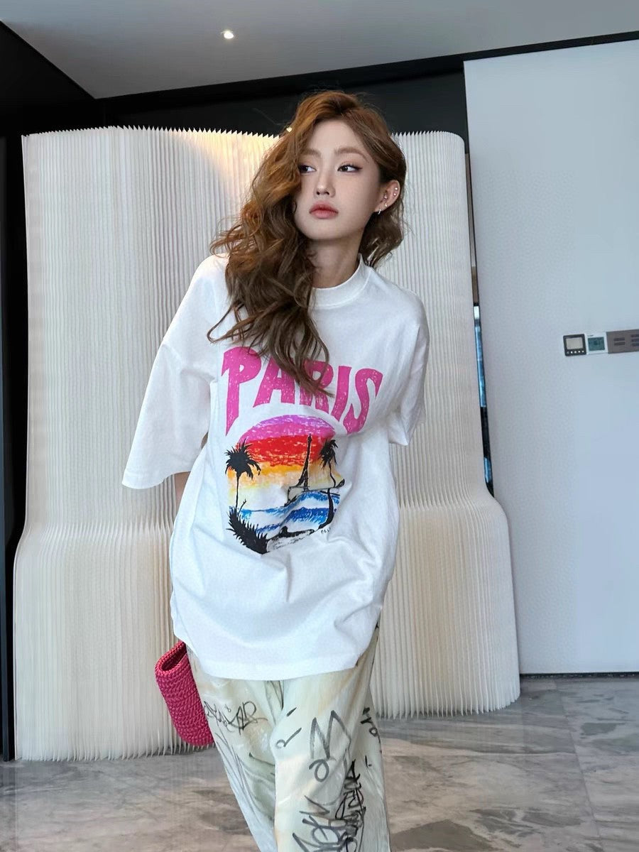 Balenciaga White T-Shirt with Paris Graphic - Phantom Kicks
