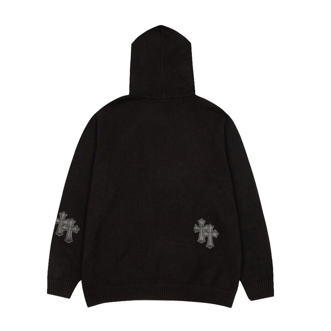 CHROME HEARTS BLACK CROSS PATCH HOODIE BLACK - Phantom Kicks