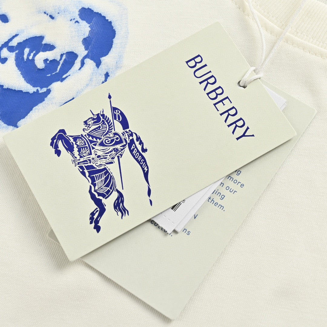 Burberry White T-Shirt with Blue Design - Phantom Kicks