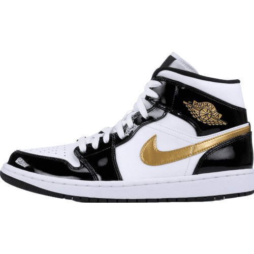 JORDAN 1 MID x PATENT BLACK WHITE GOLD - Phantom Kicks
